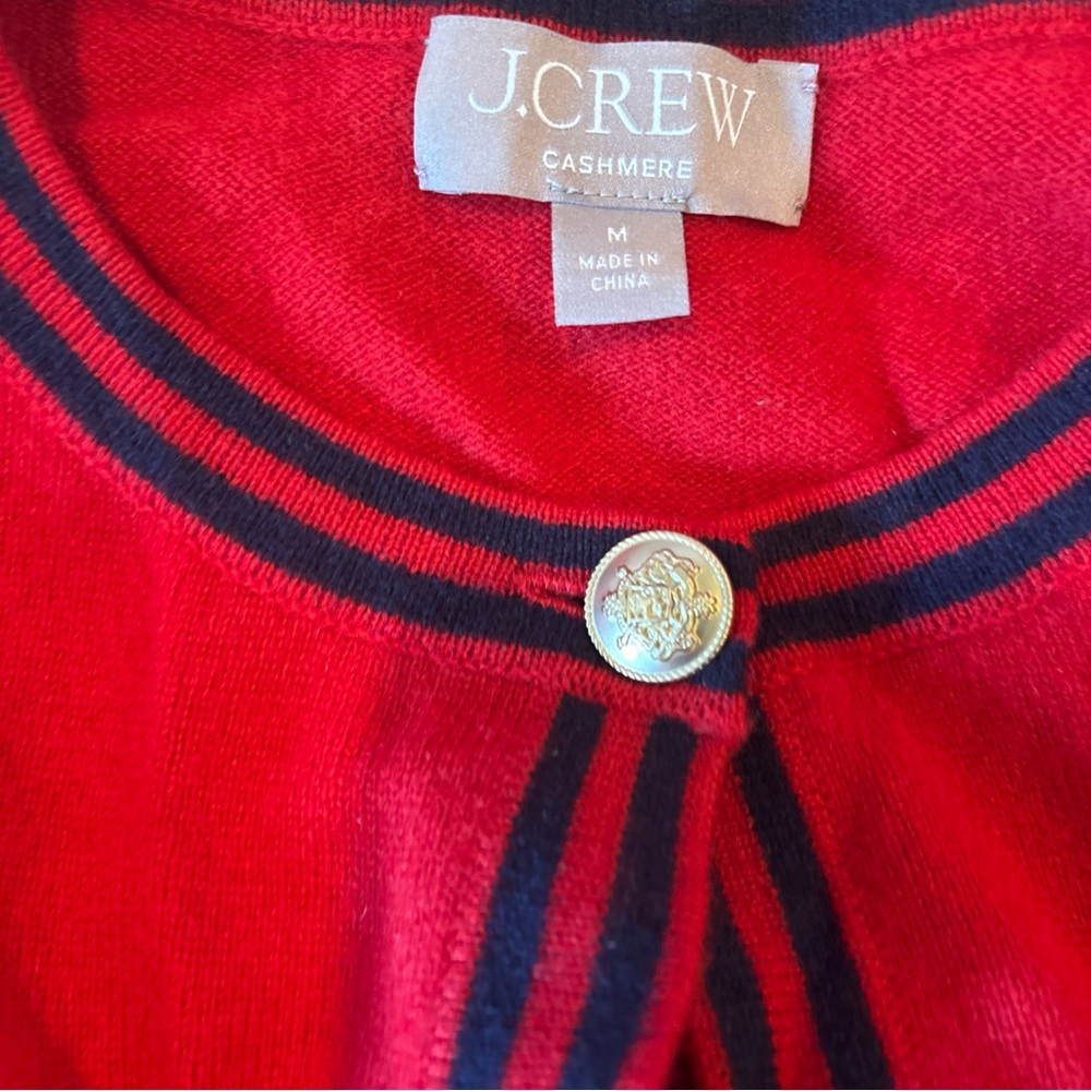 J.Crew Cashmere Lady Sweater Size Med NWOT Red Blue Piping - Picture 3 of 3